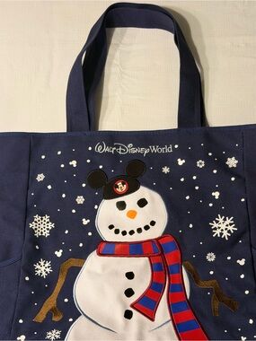 Disney Parks Navy and White Canvas Tote with Logo Tag